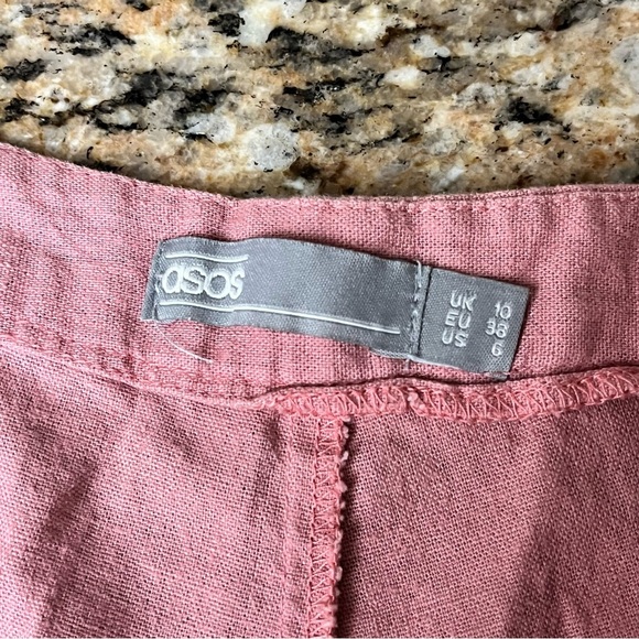 ASOS pink High Rise Linen Short Ruffle Hem Coquette Preppy Beach Coastal US 6 - Picture 7 of 8
